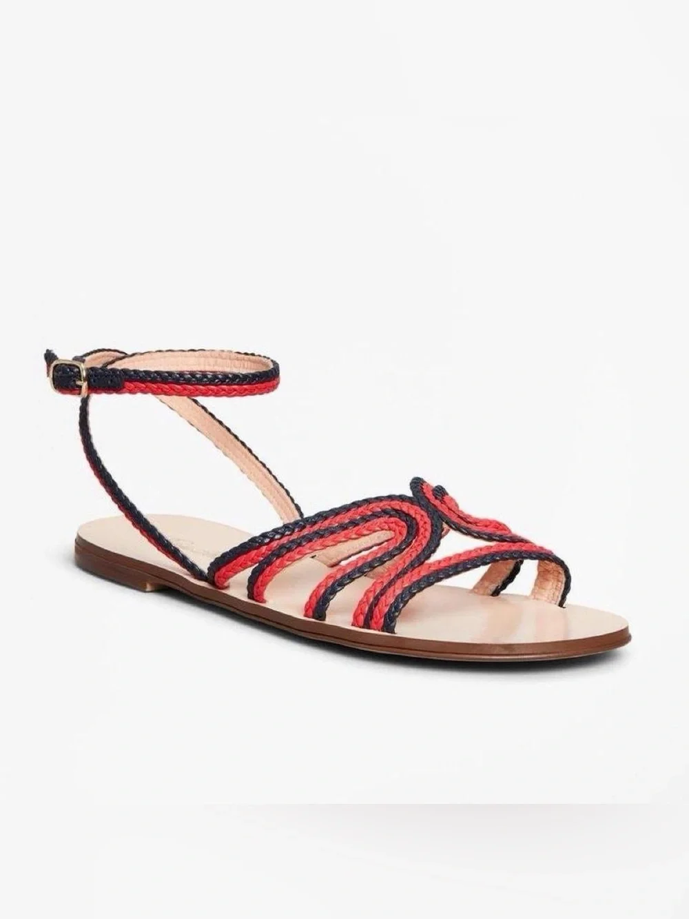 Brooks Brothers navy + red leather braided sandals